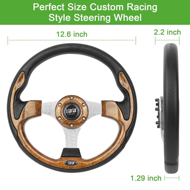 10L0L Universal 12.5 inch Golf Cart Steering Wheel for Yamaha G29 Drive, EZGO TXT RXV, Club Car DS Precedent and Others