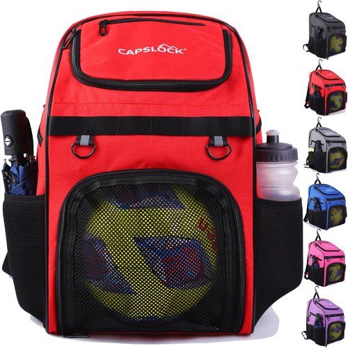 CapsLock Youth Soccer Bag - Versatile Backpack for Soccer, Basketball & Volleyball | Separate Cleat Compartment & Fence Hook