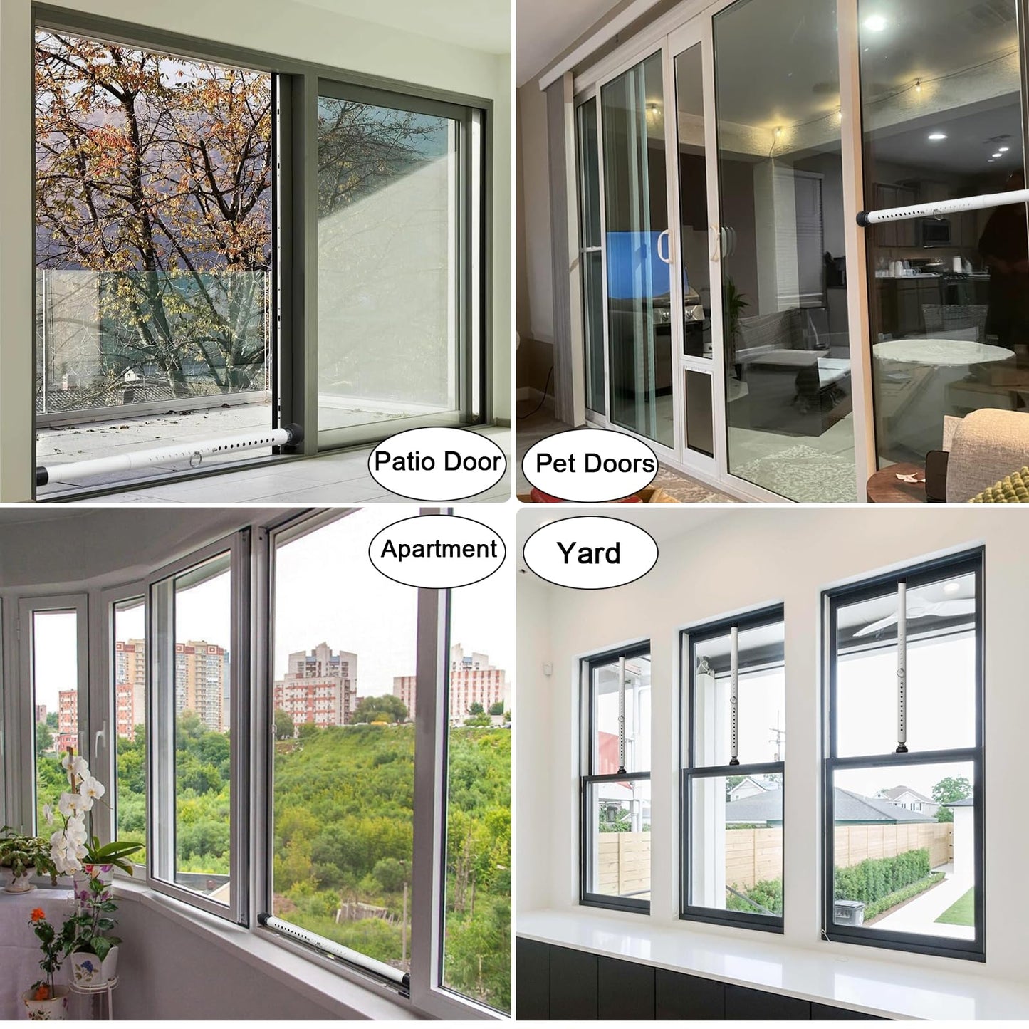 Sliding Door Security Bar，17.5-50 inch Adjustable Patio Door Security bar, Heavy Duty Window Security Bars Inside for Sliding Glass Door Home Apartment Bedroom(White)