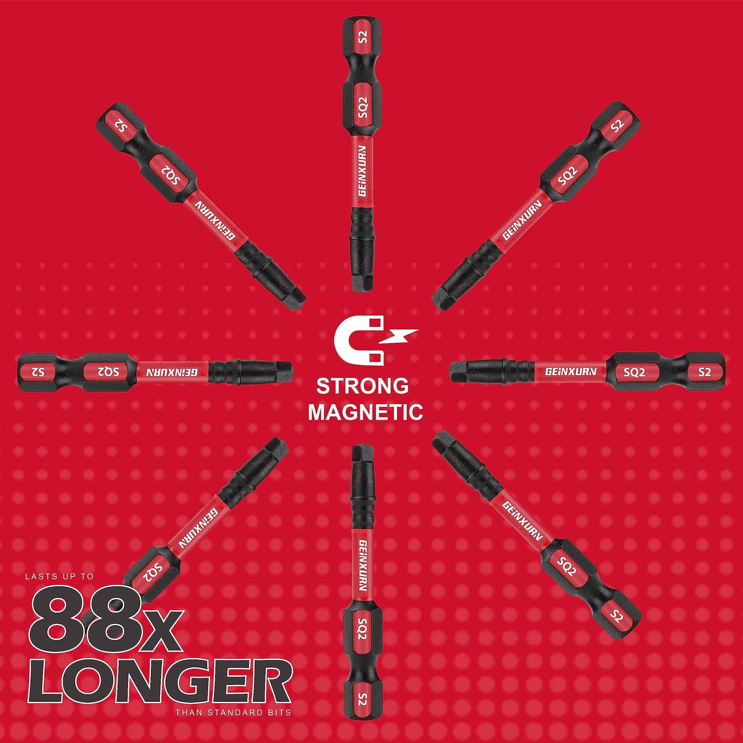 GEINXURN Impact Tough #2 Square 2 in. Insert Driver Bits,50Pack SQ2 Screwdriver Bits Set 2”Long with 1Pcs Impact Bit Holder,Bulk