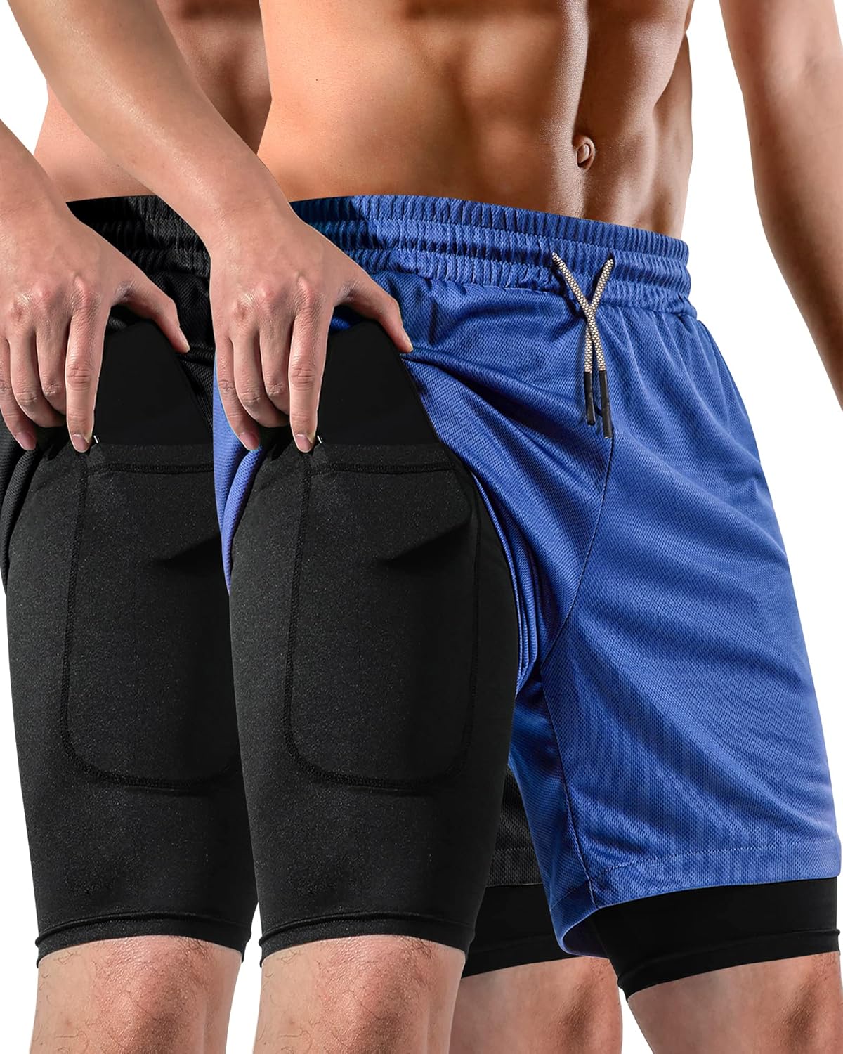 Skiennix 2-in-1 Men's Gym Shorts - Casual Running Shorts with Pockets & Towel Loop | 7 Inch, 2 Pack