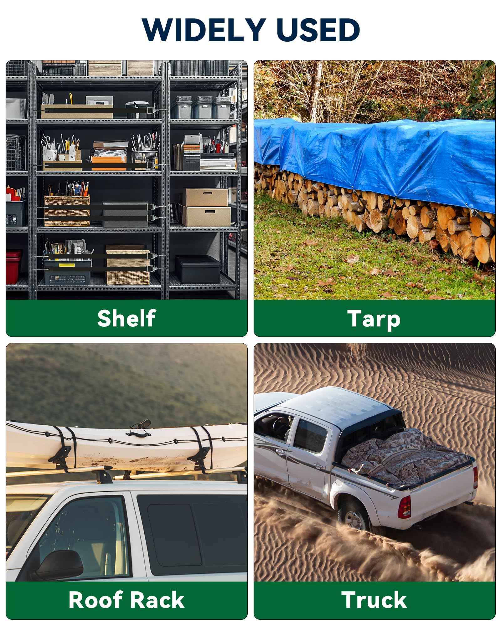 4 Inch Short Rubber Bungee Cords Heavy Duty Outdoor, Mini Small Bungee Straps with Upgraded Hooks, Black Tarp Straps with 1.9X Max Stretch & 100% Rubber for Cargo, Van, Truck, Motorcycle, etc (9 Pcs)