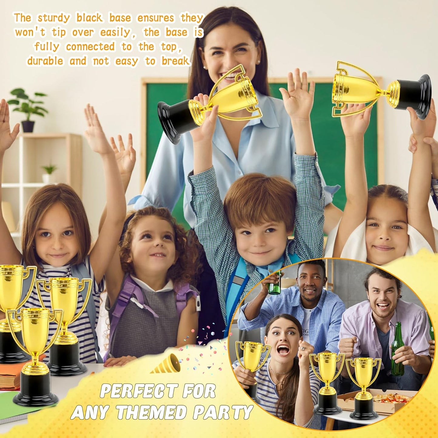 Mini Trophies - 8 Pcs 6-Inch Gold Plastic Trophy Cups for Kids Sports Tournaments & Party Favors