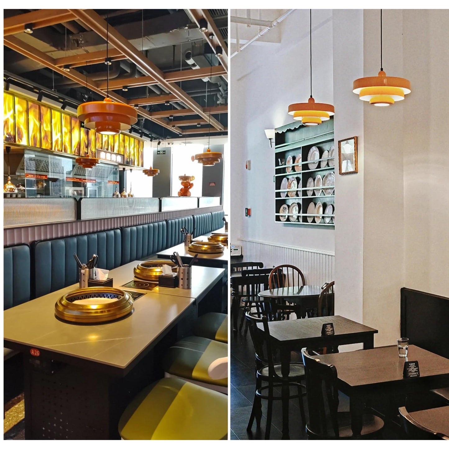 FCTWAKS Mid Century Pendant Light Fixtures 13.78 inch, 1 - Light Ceiling Pendant Lamp with 3-Layer Metal Shade, Height Adjustable, Vintage Orange Hanging Lamp for Kitchen Island Lighting,Dining Room