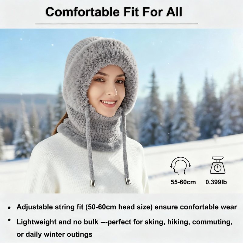 3 in 1 Beanie Hat with Scarf and Mask for Women, Winter Ski Mask & Neck Gaiter Set, Knitted Balaclava Hats for Cold Weather Gray