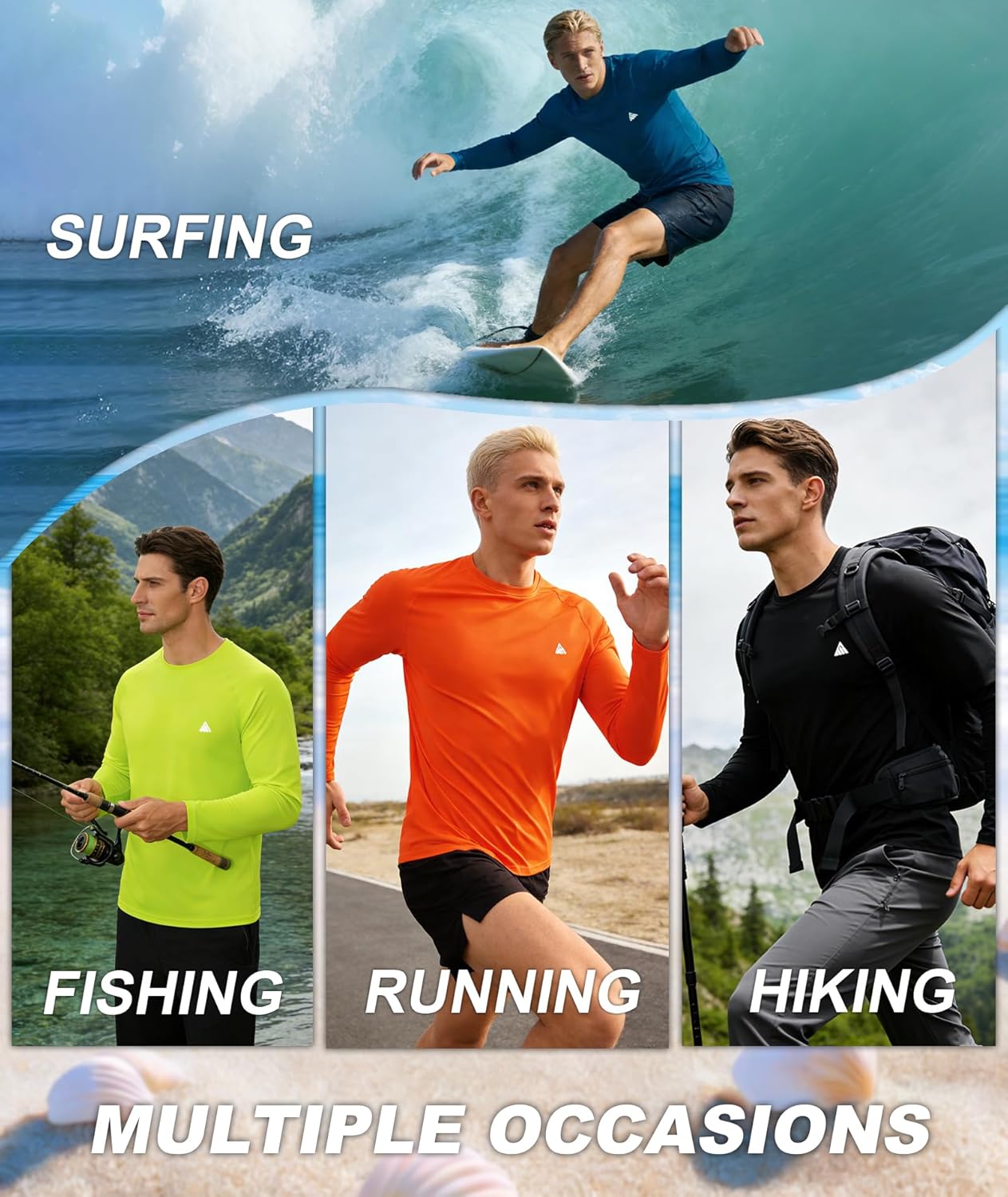 ZITY Men's Sun Protection Shirt - UPF 50+ Long Sleeve Lightweight Rash Guard for Fishing & Hiking