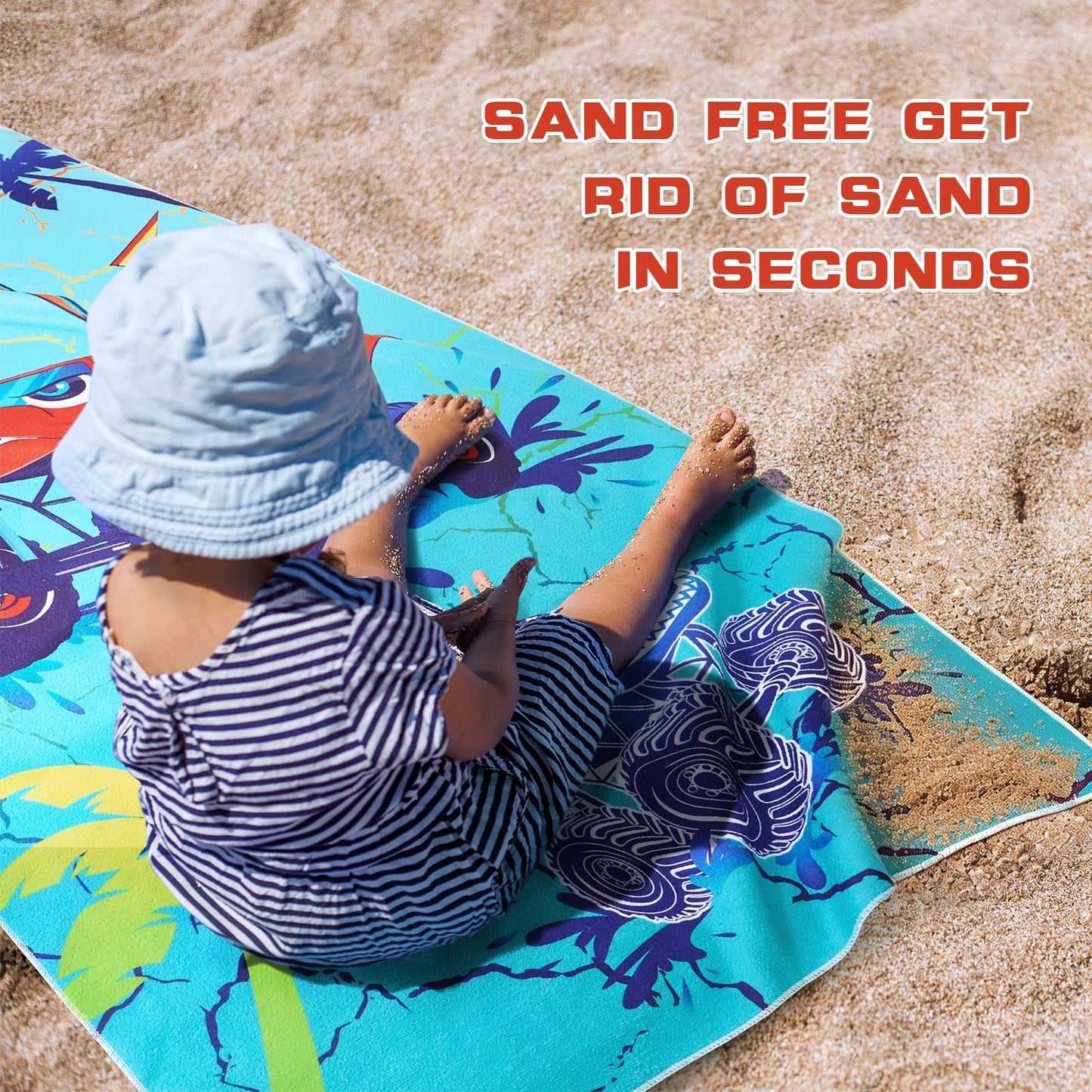 WERNNSAI Beach Towel for Kids, 30”x 60”Truck Quick Dry Sand Free Kids Beach Towel for Boys Personalized Beach Towel Pool Camping Travel Towel Soft Beach Blanket Bath Shower Towel