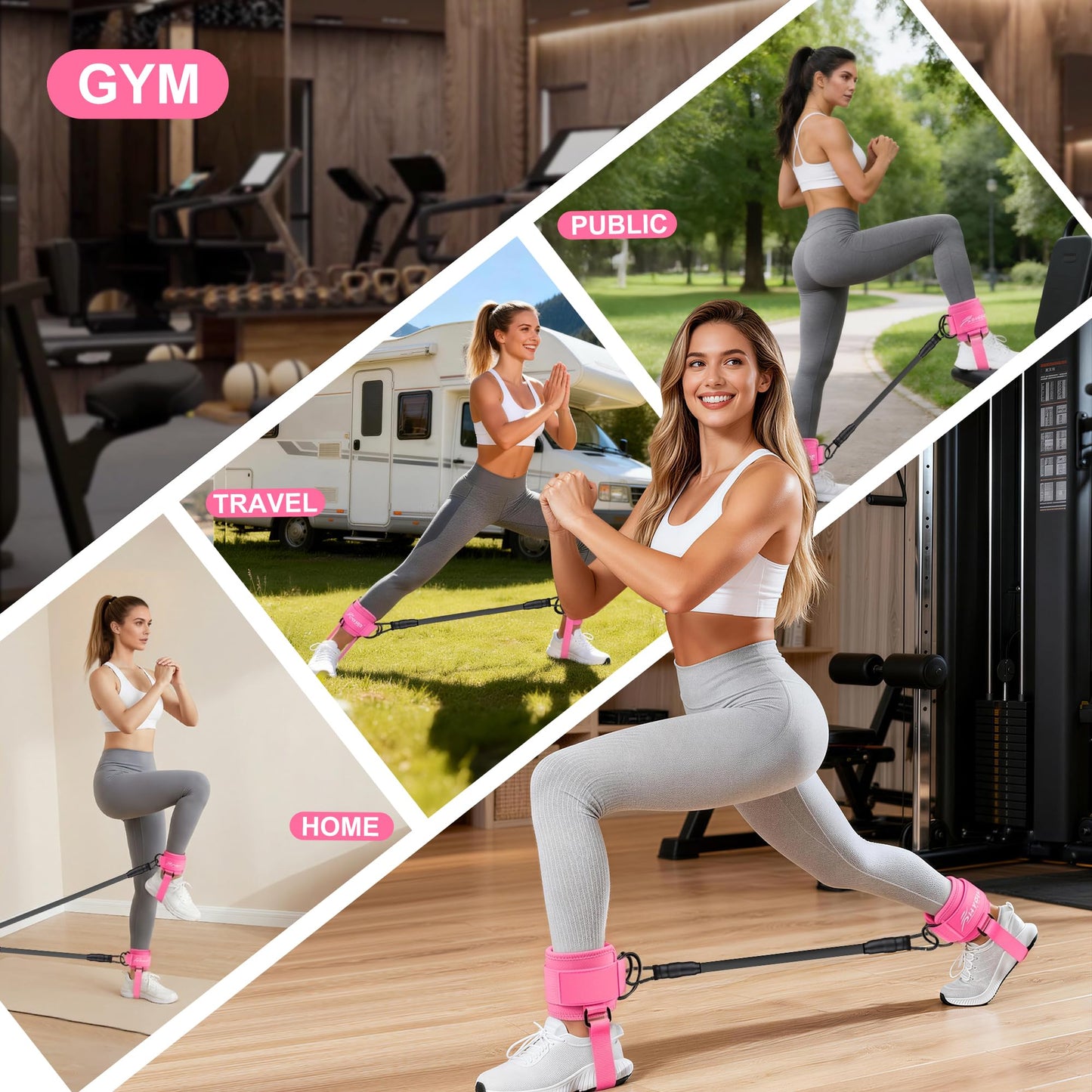 HPYGN Ankle Strap for Cable Machine, Gym Ankle Straps for Working Out, Adjustable Ankle Cuff Kickback Strap, Cable Machine Attachments for Women Glute Leg Extensions, Leg Straps with Neoprene Padding