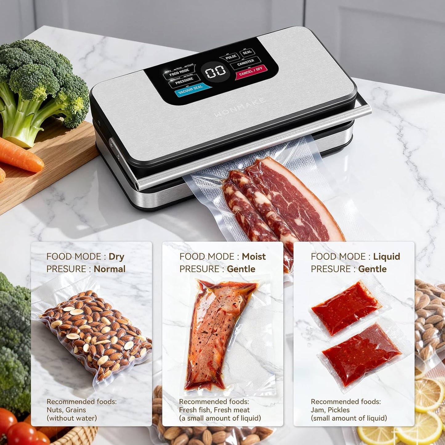Regine Switzerland 10-in-1 Vacuum Sealer - Powerful 95kPa Food Preservation, Easy Handle & Built-in Cutter