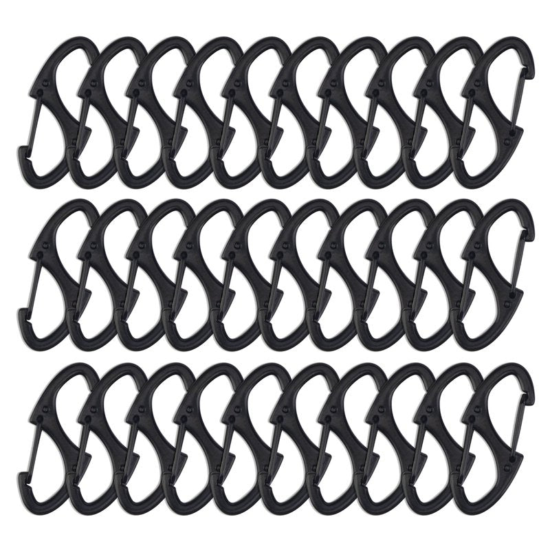SWATOM 20PCS S Double Sided Mini Carabiner Clip Small Dual Wire Gate Carabiners Keychain Clasp Snap Hooks Tiny Key Clips EDC Accessories for Outdoor Camping Fishing Hiking (Black 30P)