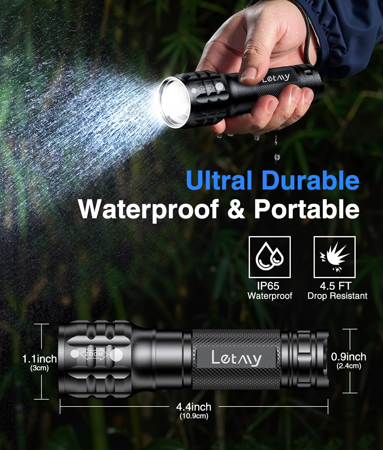LETMY 4 Pack Rechargeable Flashlights High Lumens, 3 Modes Bright Small Flashlight for Home Tactical Flashlights Rechargeable, Zoomable LED Flashlights Waterproof for Outdoor,Camping Emergency