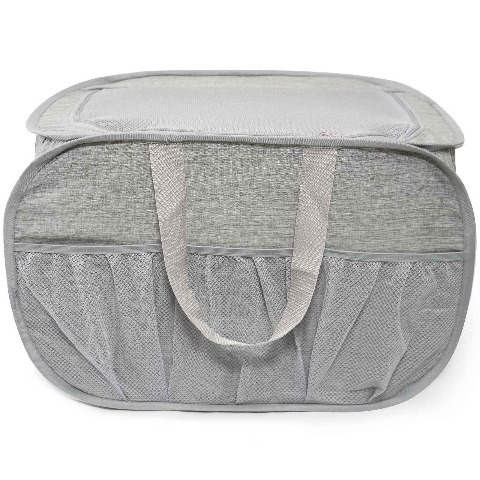 Collapsible Laundry Baskets, Tear Proof Pop Up Laundry Hamper with Lid, Dual Handles Durable Foldable Laundry Basket, Easy to Carry Laundry Hamper for Home, Laundry Room, Bedroom, Dorm, Travel Grey