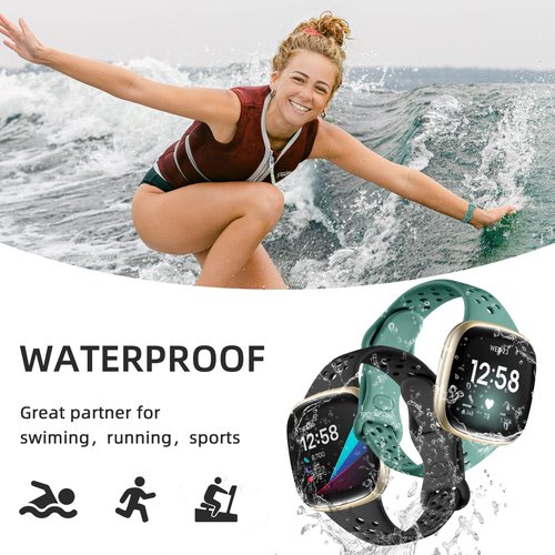 Laffav 4 Pack Bands Compatible with Fitbit Versa 3/ Versa/Sense//Sense 2 Band for Women Men, Slim Soft Silicone Sport Strap Replacement Wristband (Large, Black/Pine Green/Purple/Blue Gray)