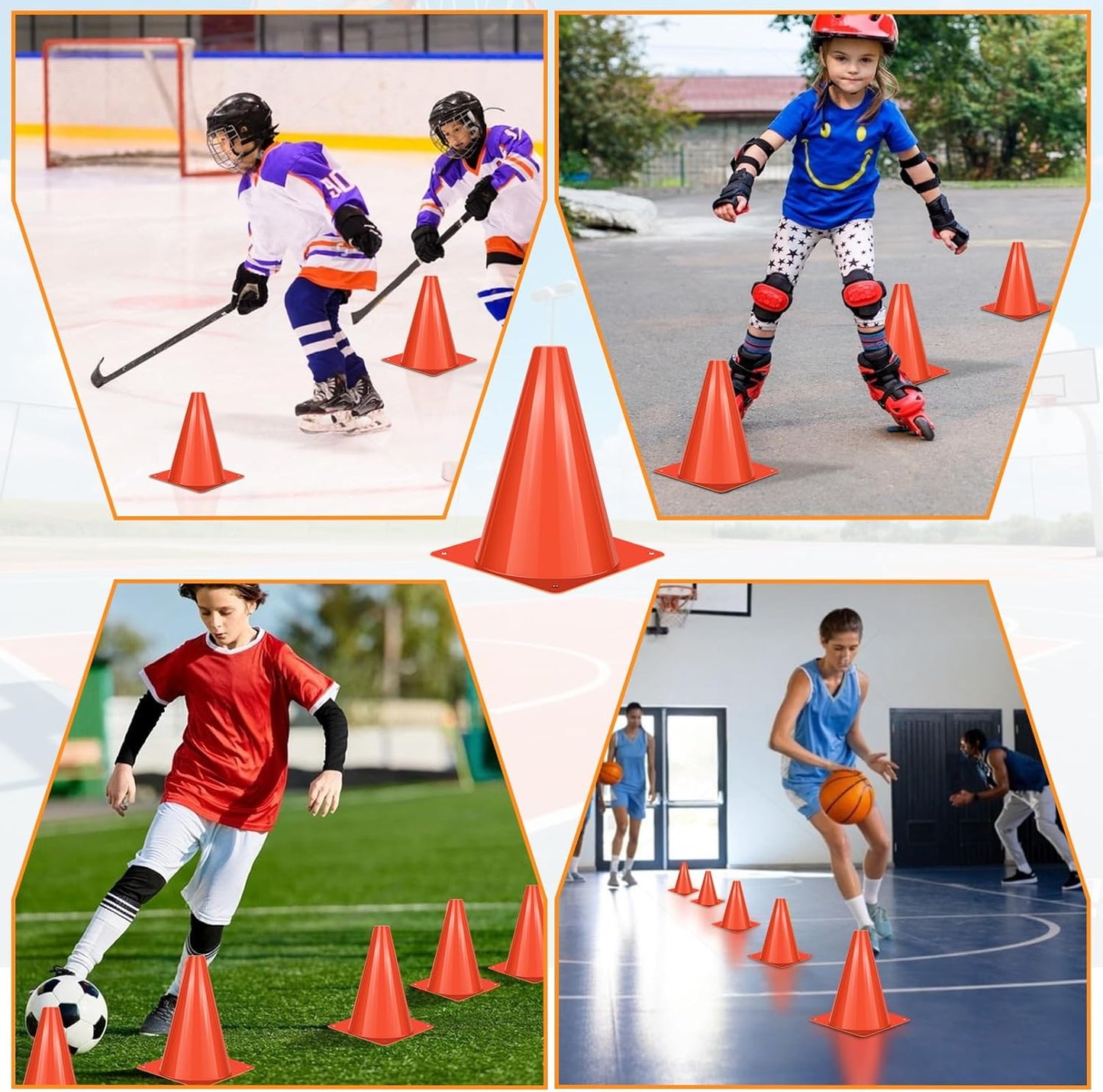 Skiennix 7-Inch Plastic Traffic Cones - 50 Pcs Orange Agility Training Markers for Soccer, Basketball & More