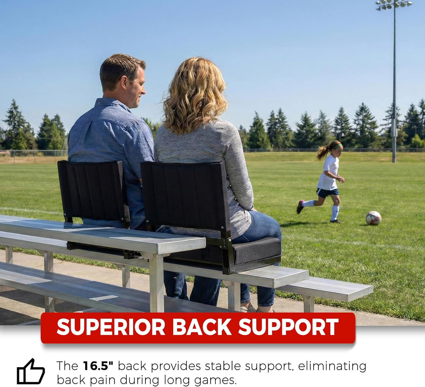 Sport Beats Stadium Seats - Padded Bleacher Chair with Back Support & Shoulder Strap | Black, 1pc, Regular Size - 17" W x 12" D x 16.5" H