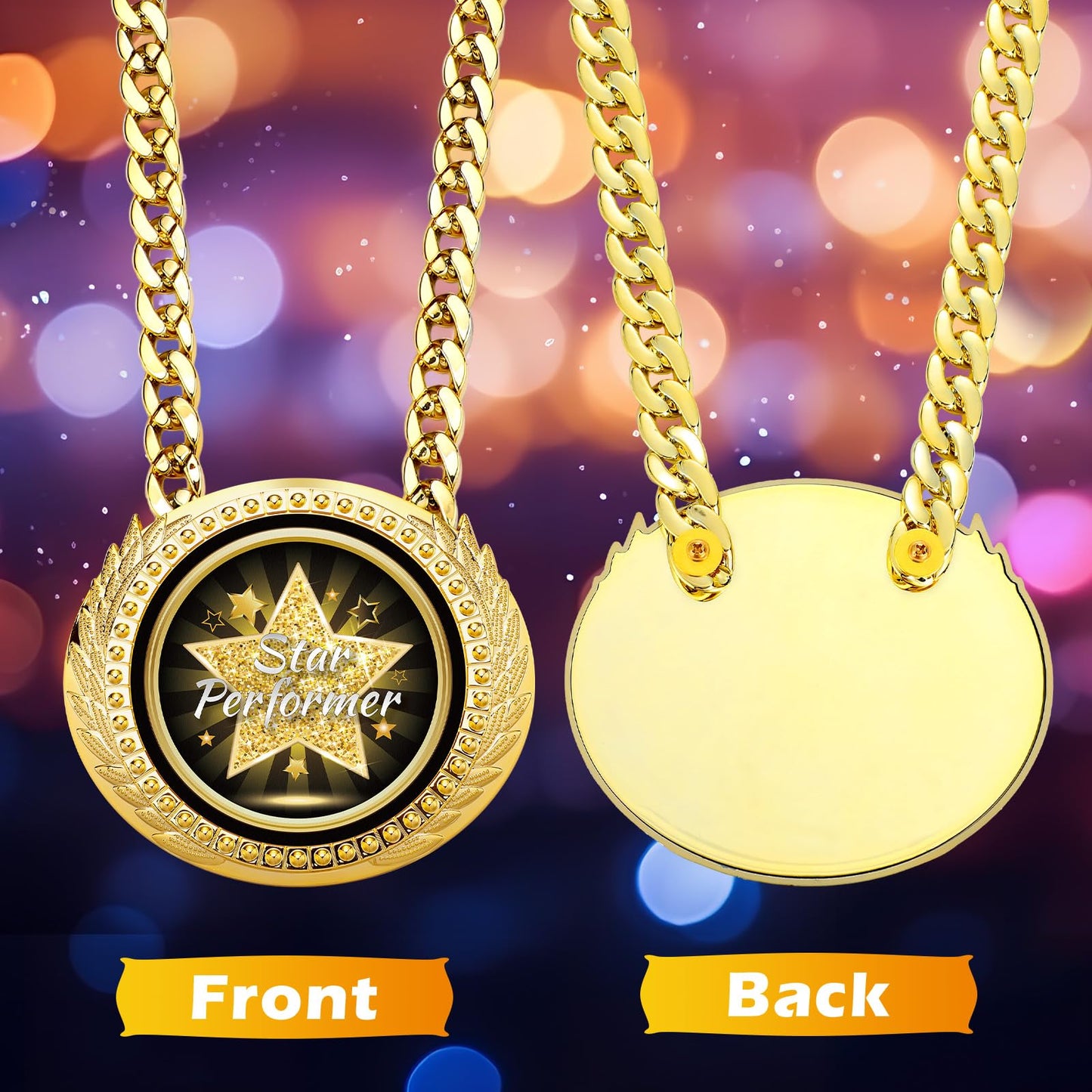 Tondiamo 6" Star Performer Gold Winner Award Medals Big Turnover Chain Medal Trophy Necklace for College Student High School Graduation Participation Competition(1 Pcs)