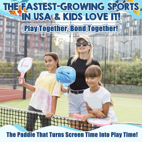 Lunmon 2 Pack Kids Paddle with 4 Cute Ball Small Grip Lightweight Fiberglass Rackets Paddle Set for Christmas Party Gifts Children 4-11 Years Old(Whale)