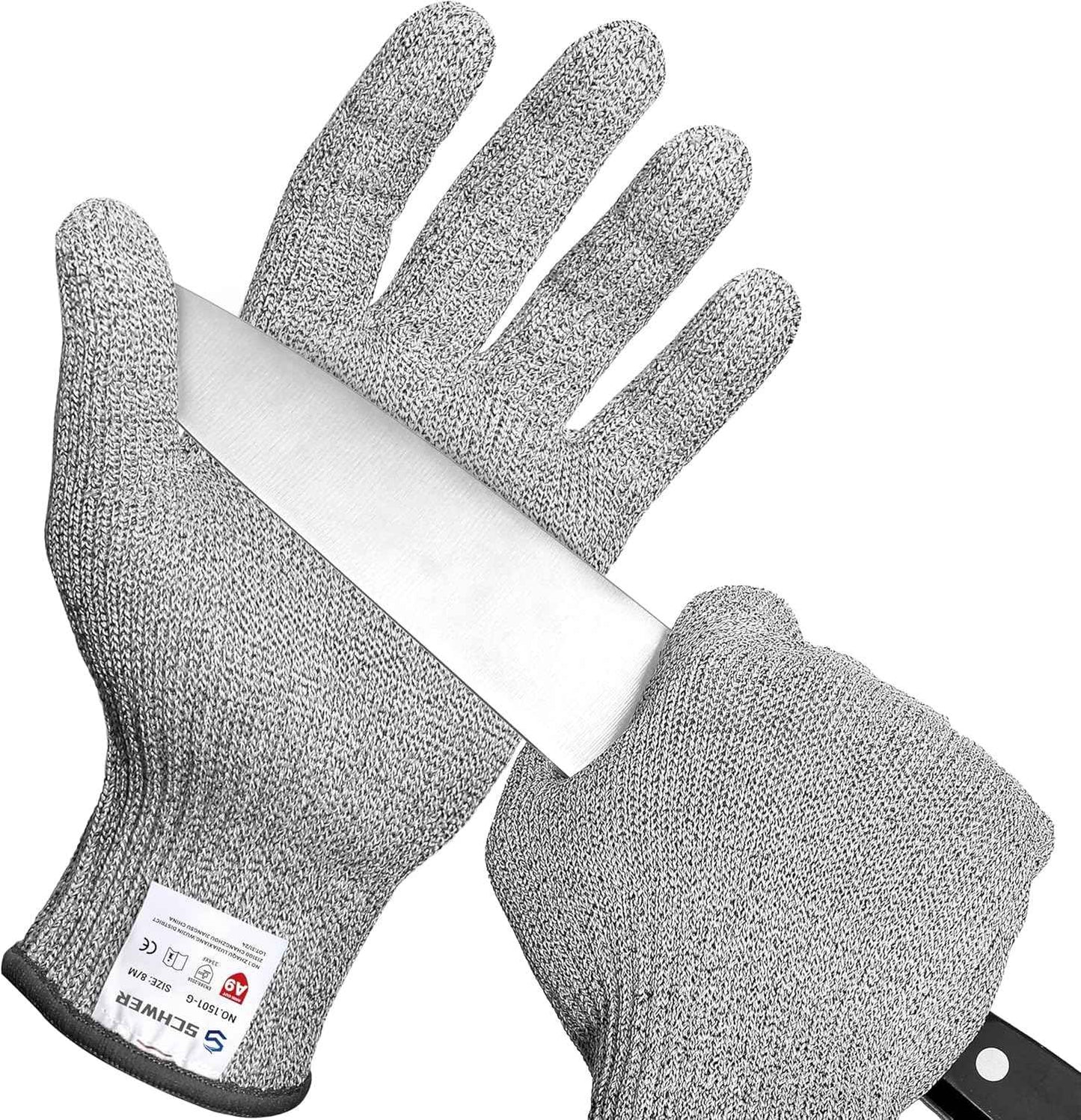 Schwer 10 Pairs ANSI A9 Cut Resistant Gloves, Food Grade Reliable Cutting Glove, Mandoline Glove for Kitchen Meat Cutting, Oyster Shucking, Fish Fillet Processing, Non-PFAS, PR1501-G, L