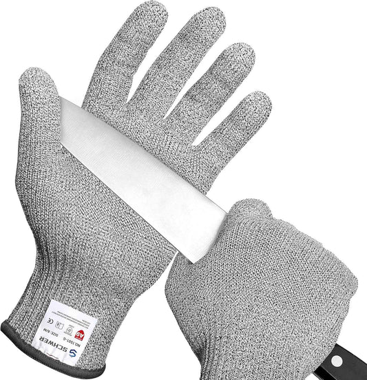 Schwer 10 Pairs ANSI A9 Cut Resistant Gloves, Food Grade Reliable Cutting Glove, Mandoline Glove for Kitchen Meat Cutting, Oyster Shucking, Fish Fillet Processing, Non-PFAS, PR1501-G, L