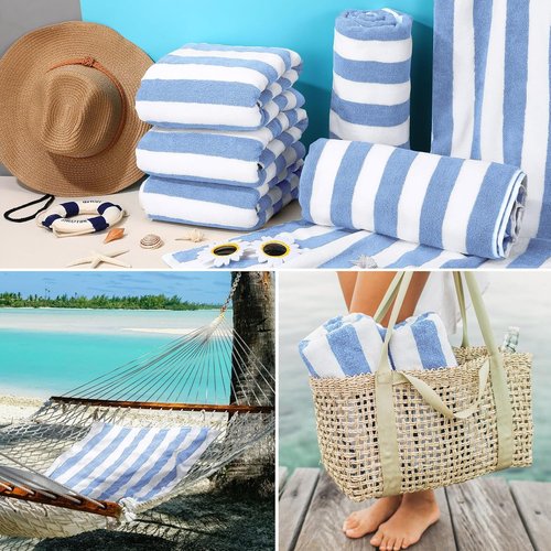 EBOOT 100% Cotton Oversized Pool Beach Towels - 30 x 70 Inch Cabana Style in Blue