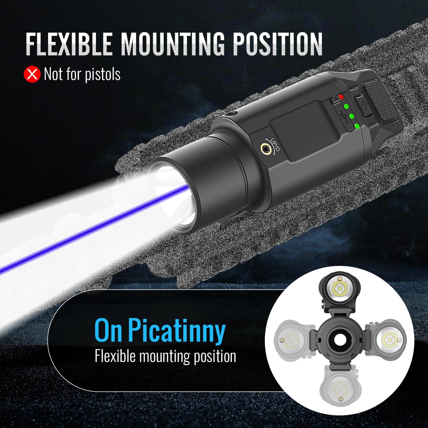 VITOINNO 1500 Lumens Blue Laser Light Combo Compatible with Picatinny Rail for Rifle (Not for Pistol)