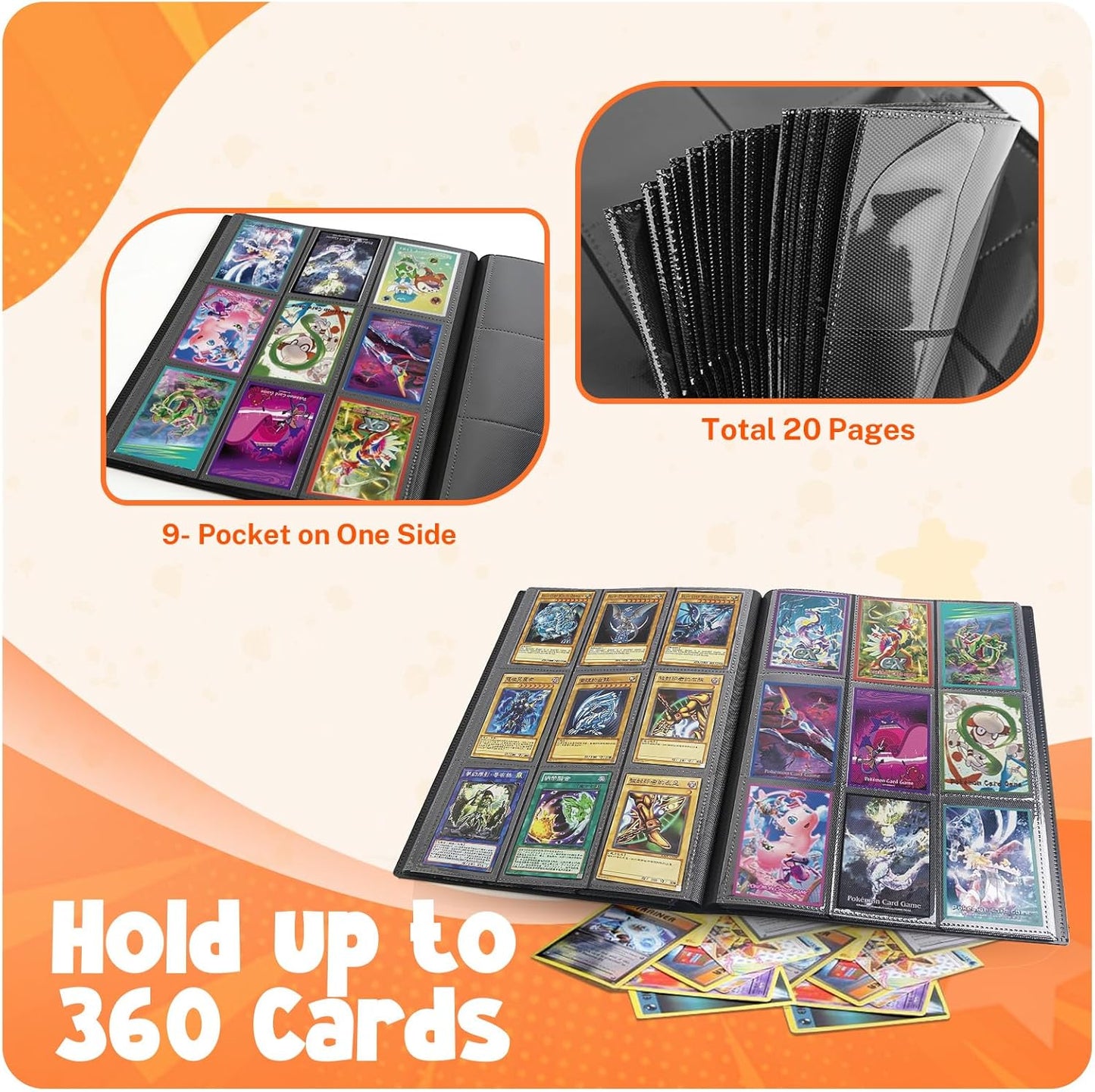 Skiennix Card Binder - 9 Pocket Trading Card Album with 360 Capacity | Premium Black Sports Card Folder