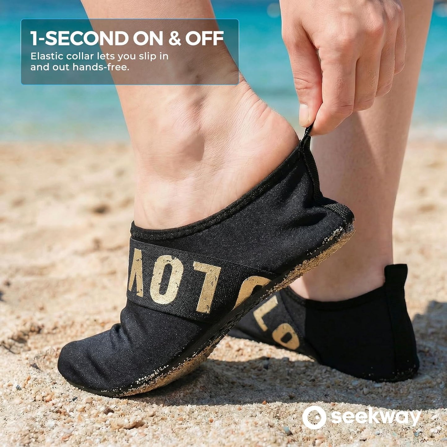 SEEKWAY Water Shoes - Quick-Dry Aqua Socks for Beach, Swim & River | Non-Slip, Black SK002(U)