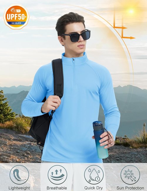 KEFITEVD Men's Long Sleeve UPF 50+ Sun Protection Shirt - Quick Dry 1/4 Zip Fishing & Running Rash Guard
