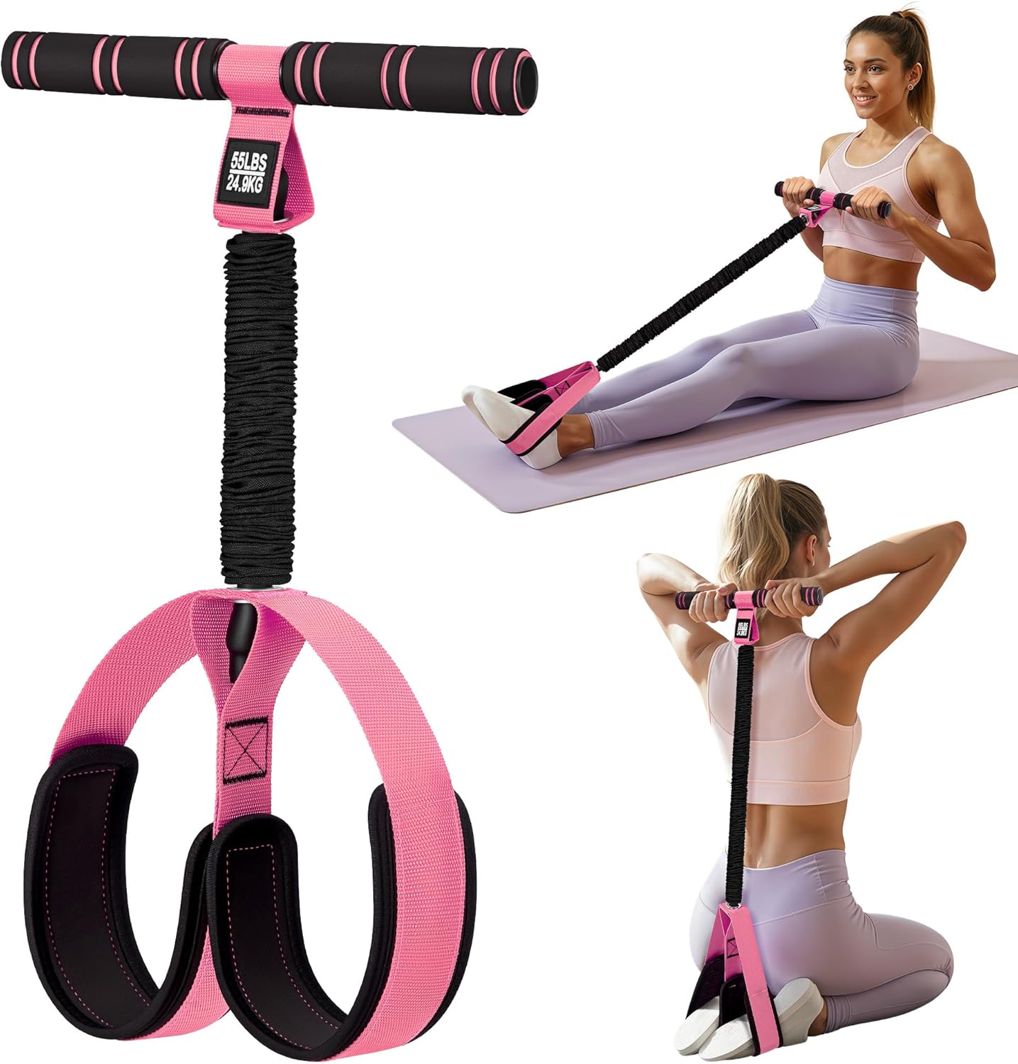 Pedal Resistance Band with Handle - Upgraded 55LBS Exercise Bands for Core, Abs, Legs & Glutes