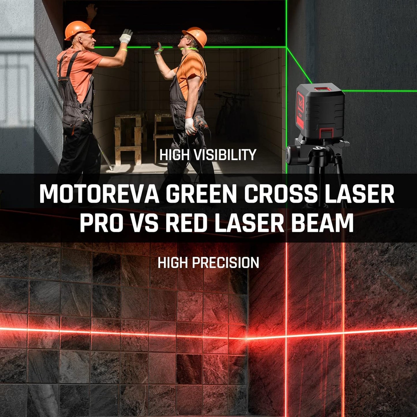 100ft Green Cross Line Laser Level with Tripod - Self-Leveling, 4 Brightness Modes, IP54 Waterproof & Carrying Bag