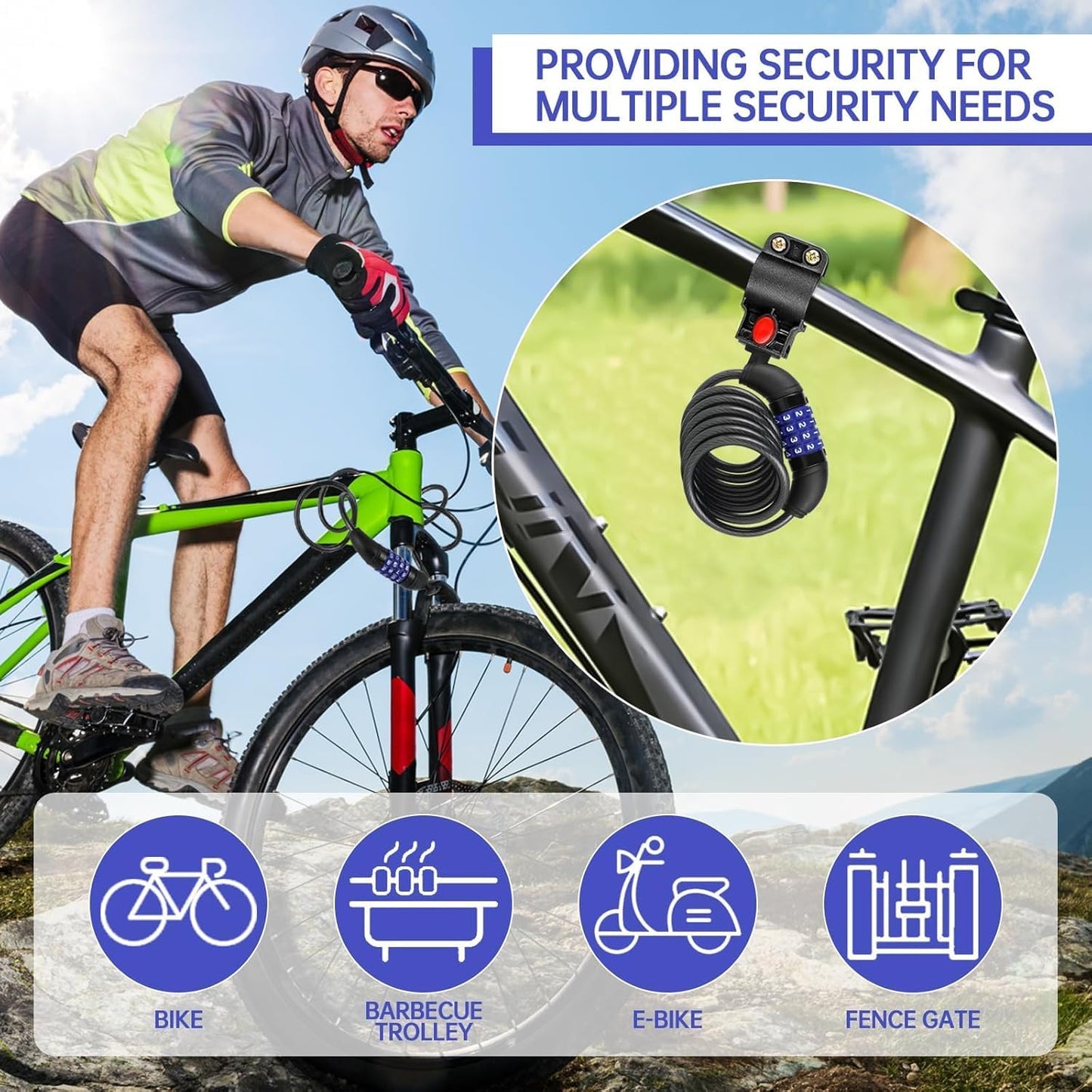 Skiennix 4-Digit Security Bike Lock Cable - Anti-Theft Resettable Combo Lock for E-Scooters & Bicycles