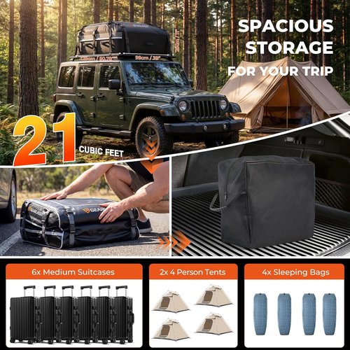 Car Roof Bag - 21 Cubic Feet Waterproof Cargo Bag for SUVs & Vans | Heavy-Duty PVC, Universal Fit