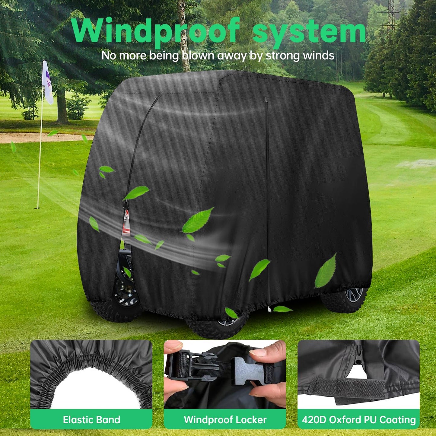 2/4/4+2 Passenger Golf Cart Cover Fits for Yamaha EZGO Club Car, 420D Waterproof Durable Polyester Golf Cart Cover with Three Zipper Doors Windproof Sunproof