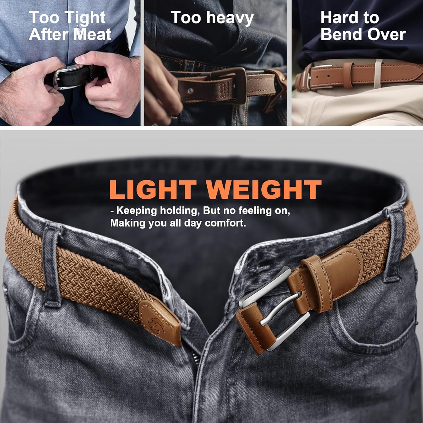 Skiennix Stretch Braided Belt for Men - Elastic Woven Golf Belt 1 3/8" | Perfect for Casual Wear