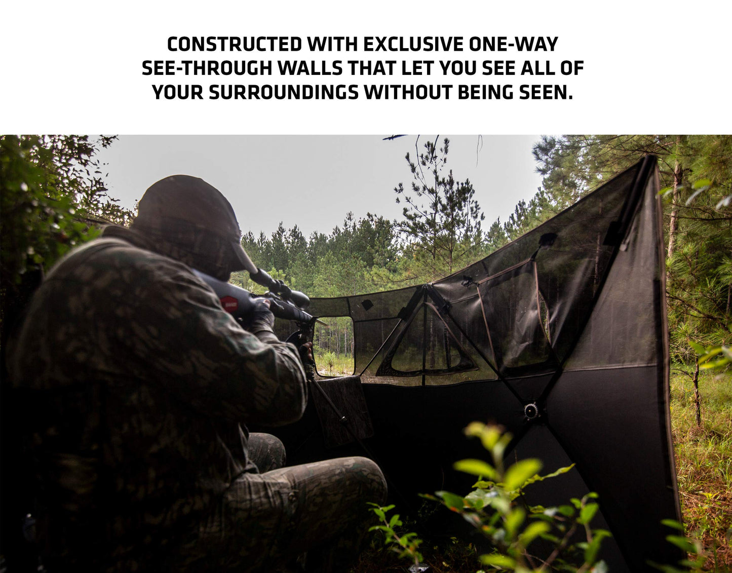 Primos Hunting DoubleBull 3-Panel Stakeout Blind with Surroundview 5 Shoot Through Ports in Mossy Oak Bottomland Camo 65165