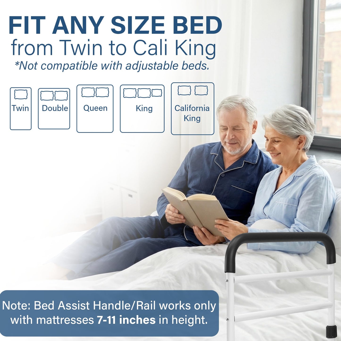 Vaunn Medical New Adjustable Bed Assist Rail Handle (Passed ASTM F3186–17 Safety Standard) and Hand Guard Grab Bar, Bedside Safety and Stability (Tool-Free Assembly)