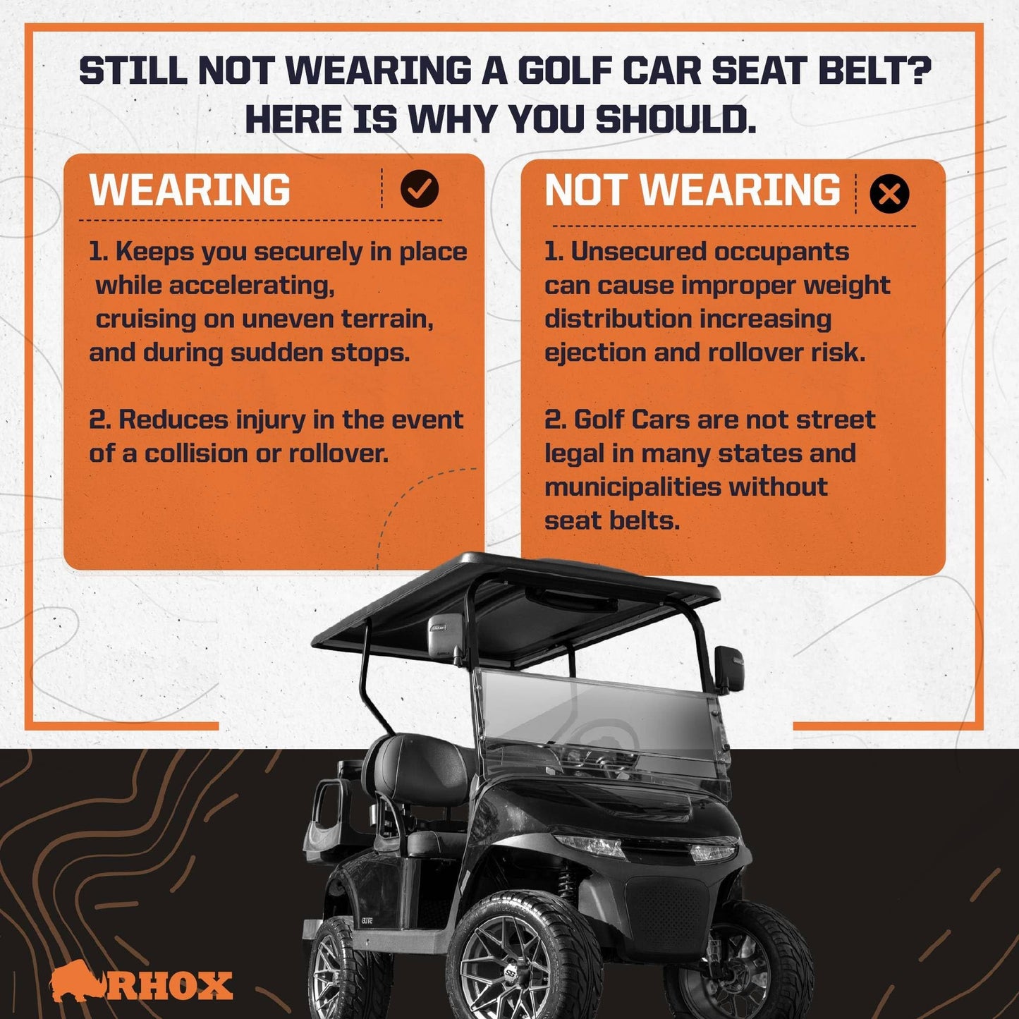 RHOX SEAT‑2000 Universal Golf Cart Seat Belt 60" Heavy‑Duty 2" Lap Belt, Fits EZGO, Club Car, Yamaha,FMVSS/SAE Safety‑Compliant