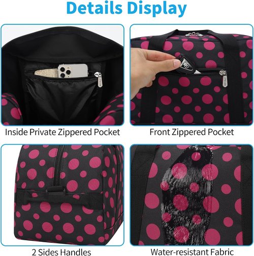 Apenze Small Gym Bag - Lightweight 14-Inch Mini Duffel for Travel & Sports | Polka Dot Pink