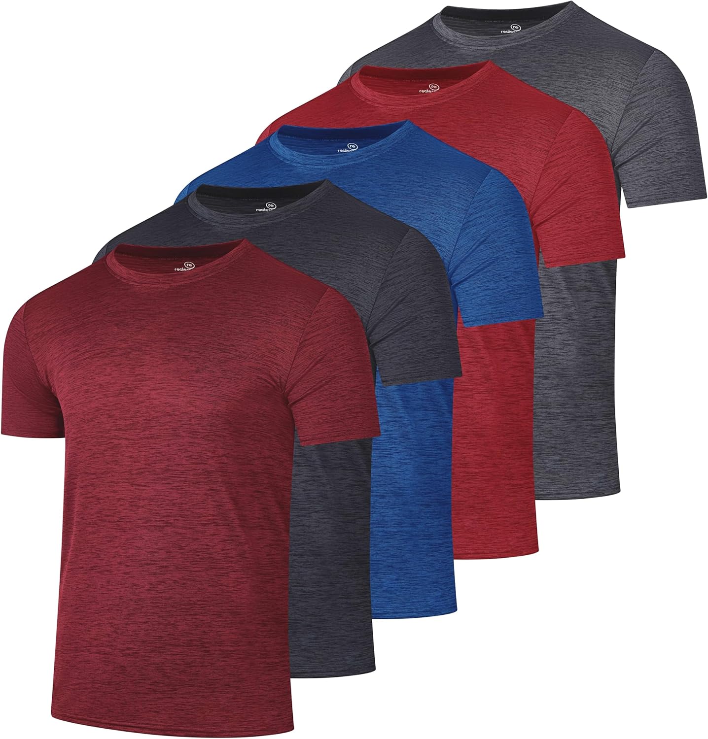 Real Essentials Men's Dry-Fit Crew Neck T-Shirts - 5 Pack for Fitness & Gym Workouts