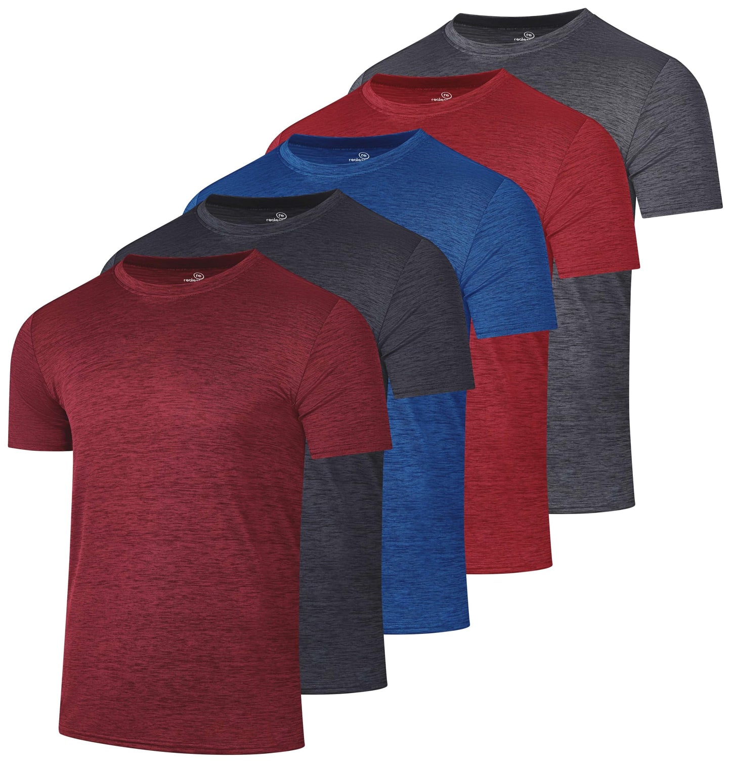Real Essentials 5 Pack: Men's Dry-Fit Short Sleeve Crew Neck T Shirts Fitness Running Gym Workout Cool Exercise Athletic Tee, Set 10, Medium