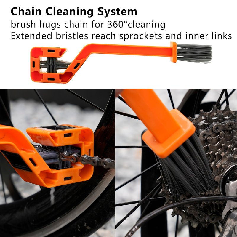 Thinvik Bike Lube and Cleaner Set with 500ml Chain Cleaner, 60ml Dry Lubricant and 4 Brush Tools for Cleaning Chains, Chainrings, Freewheel/Cassette