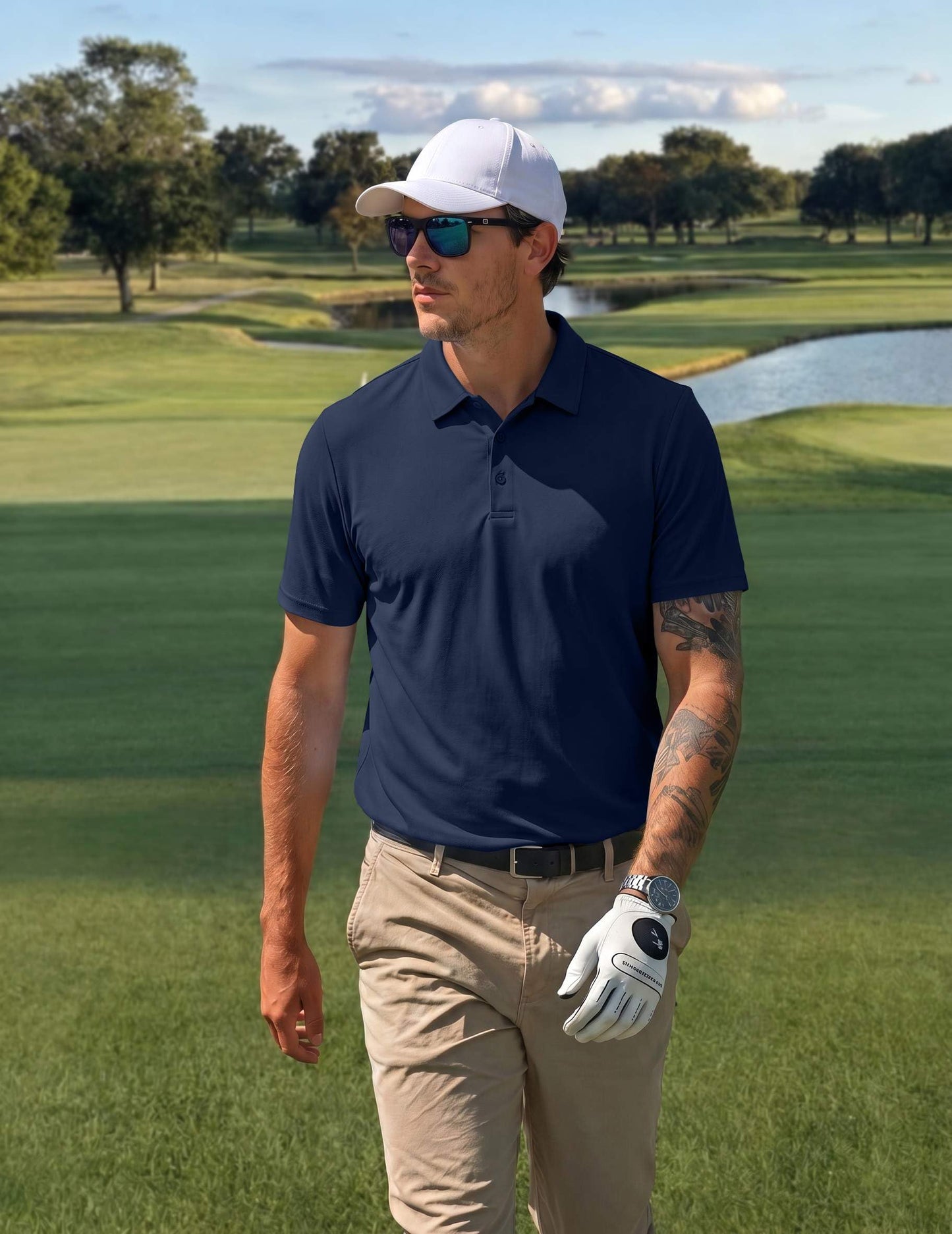 COOFANDY Short Sleeve Polo Shirts for Men Casual Quick Dry Performance Golf Shirt Navy