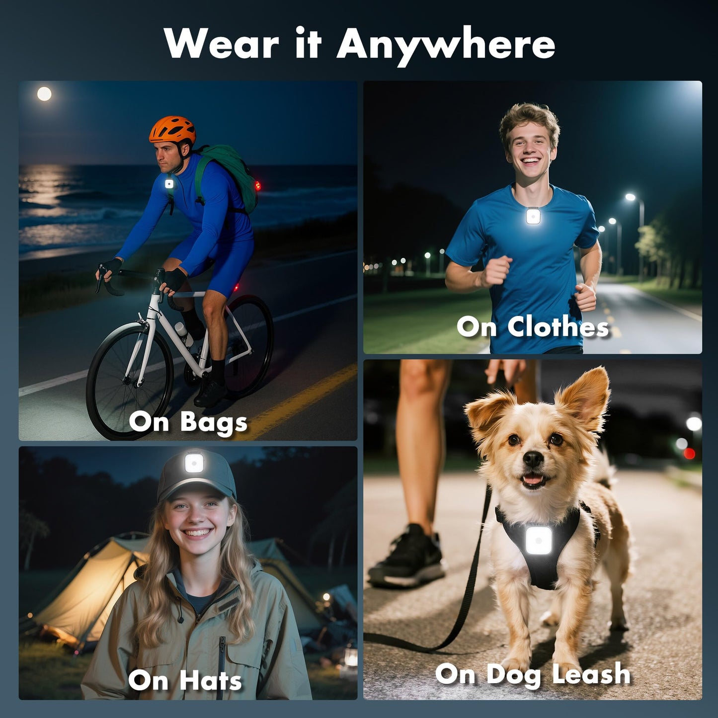 redaica 2 Pack Running Lights for Runners - Rechargeable Clip on Flashlight, Running Accessories for Men, Walking Light for Night Walking, 4 Modes Safety Dog Light, Jogging Biking Hiking Camping Gear