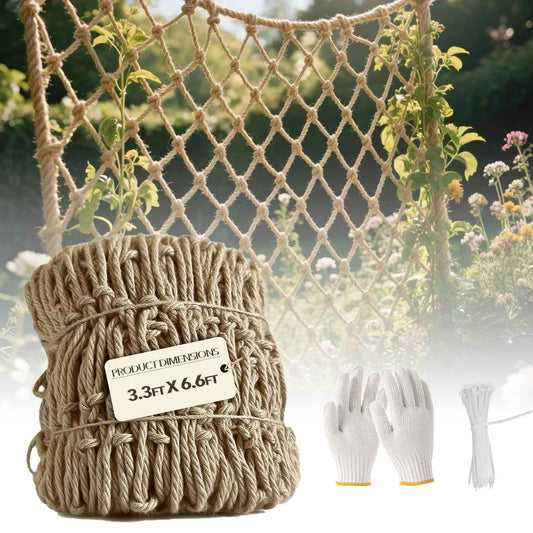 Jute Hemp Rope Net - 3.3x6.6FT, Balcony and Stair Barrier, Playground Safety Nets, Outdoor Climbing Nets, Perfect for Indoor/Outdoor Wall, Garden, or Hammock Decor Net