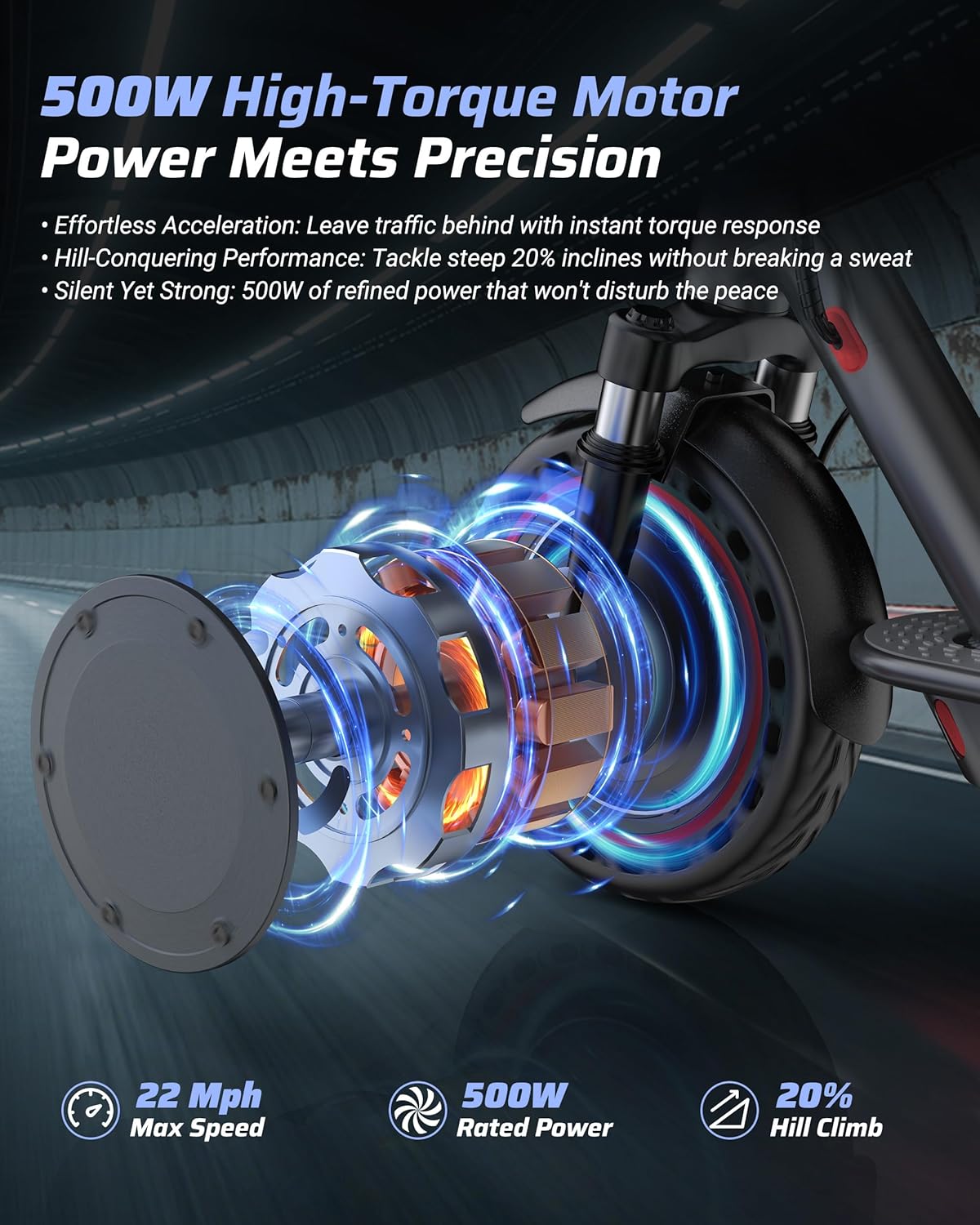 Qlaway Electric Scooter - Powerful 350W/500W Motor, 16-22 Miles Range, Dual Braking & Suspension | Portable Folding Design