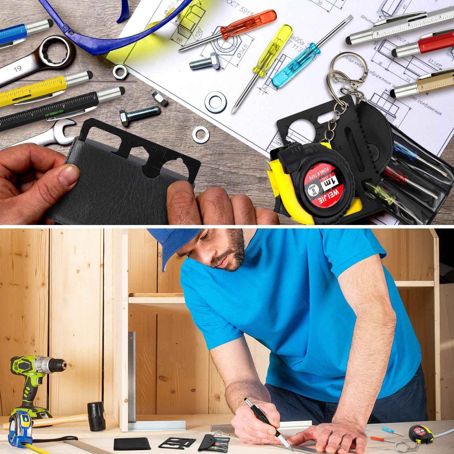 Saysurey 24 Pcs Mini Tape Screwdriver Keychain Set Christmas Men Gifts Bulk Adult Party Favors Multitool Pen Card Tool Measuring Keychains Stocking Christmas Stuffers for Men Dad (Multicolor)