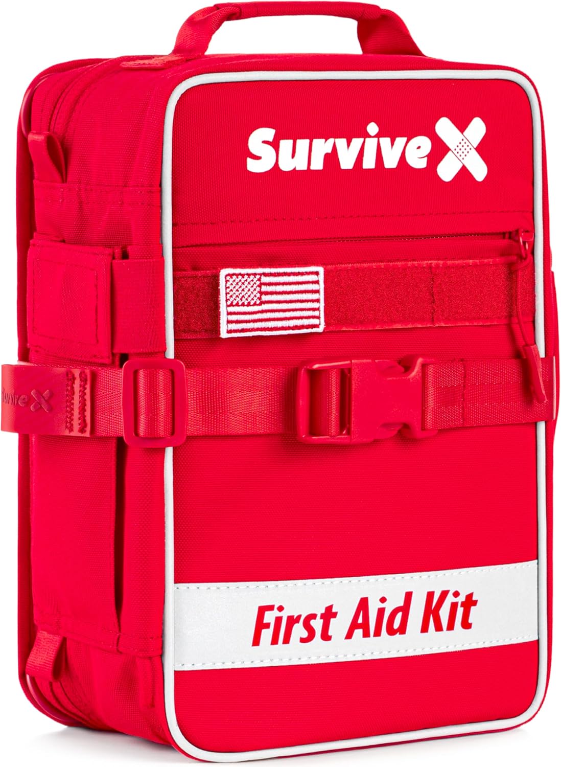 SurviveX Large First Aid Kit - Essential Emergency Kit for Car, Travel, Hiking & Camping - Includes Zip Stitch Wound Closure Strips