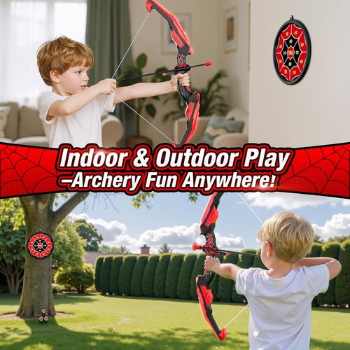 HYES Kids Bow and Arrow Set - LED Light-Up Archery with 12 Suction Cup Arrows & Targets | Indoor/Outdoor Fun for Ages 4-12