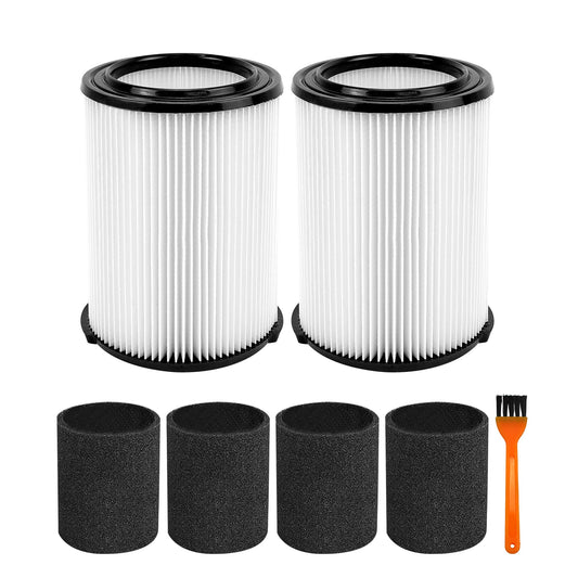 Netezza VF4000 Replacement for ridgd 72947 Standard Wet dry Vac 5-20 Gallon Vacuum Cleaner, Husky 6-9 Gallon with 4 pack Foam Sleeve,2 Pack VF4000 Filter and 1 Pack Brush