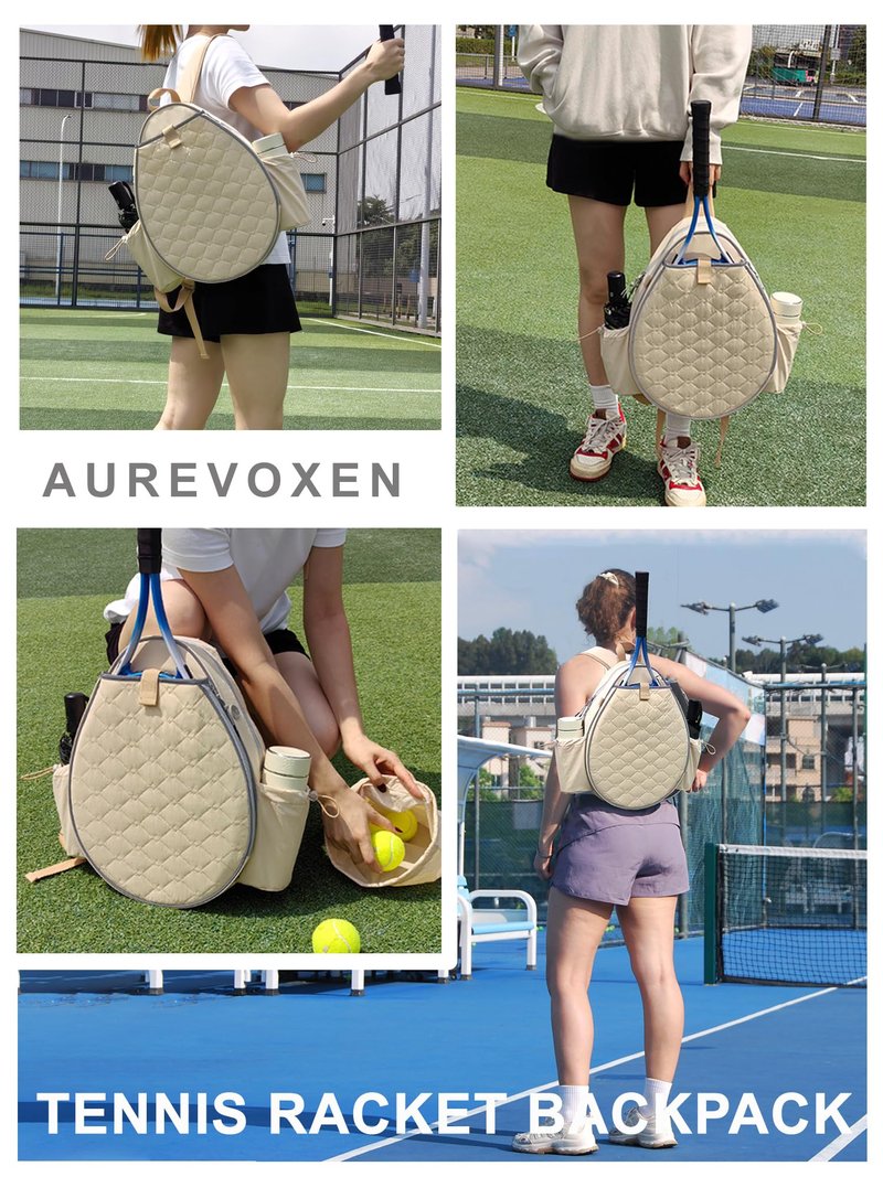 Aurevoxen Tennis Bag for Women and Men, Quilted Tennis Backpack Holds 1-2 Rackets, Lightweight and Water-resistant Sports Bag for Pickleball and Badminton